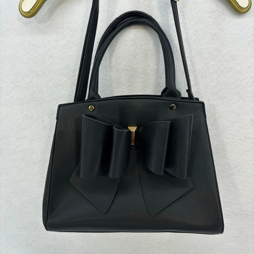 Crossci Black Satchel Bow Accent Shoulder Bag Purse Handbag Glam Feminine